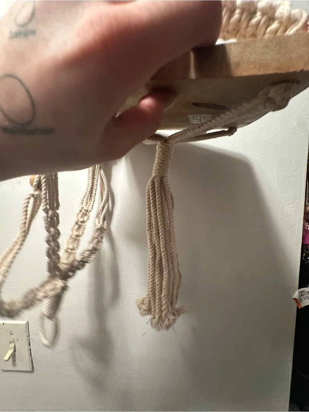 Handmade Macramé Hanging Shelf with Wooden Beads - Natural Cream